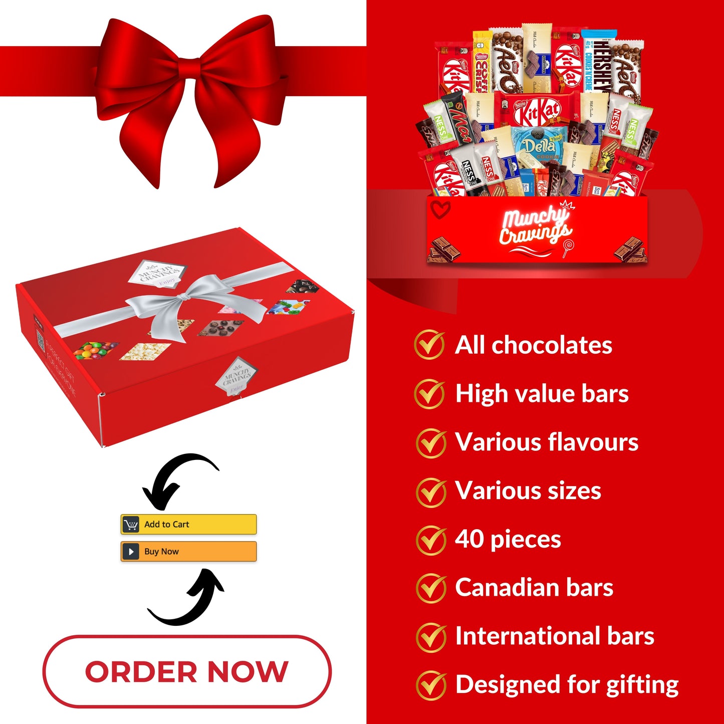 MunchyCravings Chocolate Gift Box - Our Chocolate Gift Box has Kit Kat & More – A Perfect Gift for Men & Women, Bulk Christmas Chocolate Gifts & Holiday Treats